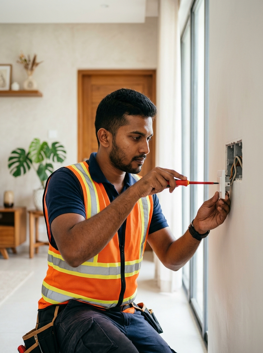 Electrician installing a switch