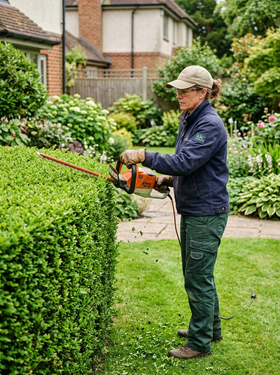 Gardener trimming a hedge