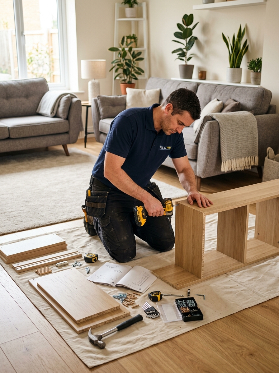 Handyman assembling furniture