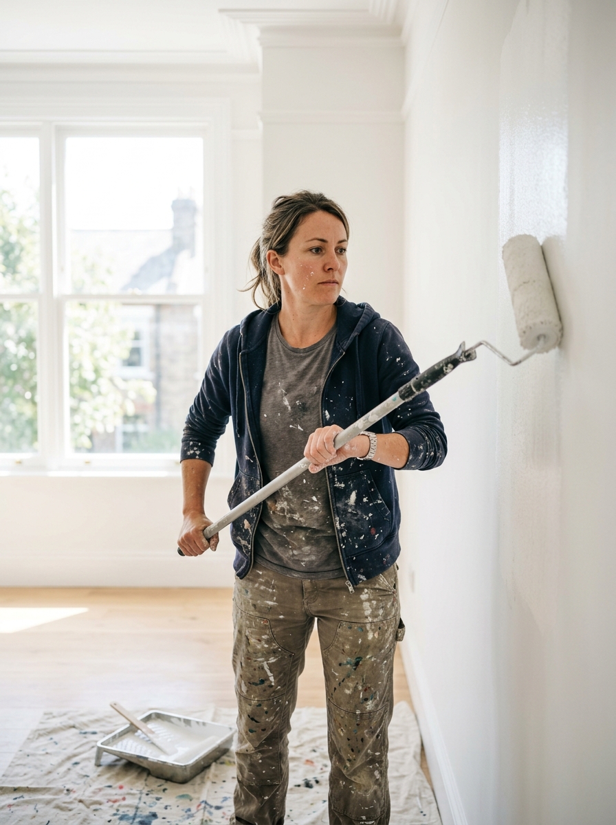 Painter rolling a wall
