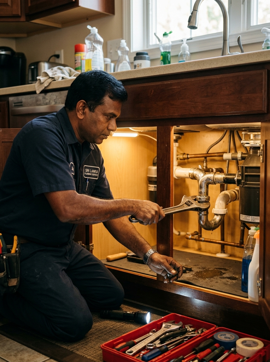 Professional plumber at work