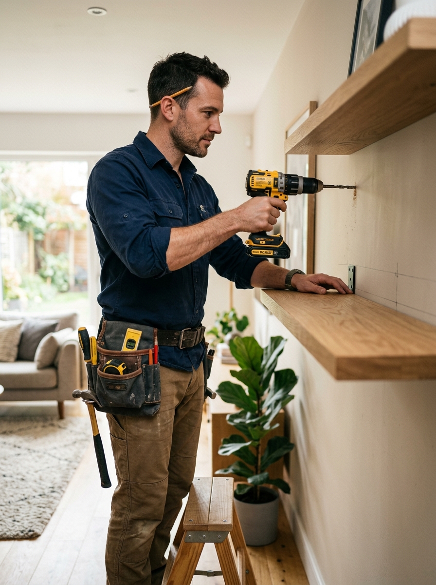 Handyman drilling a wall